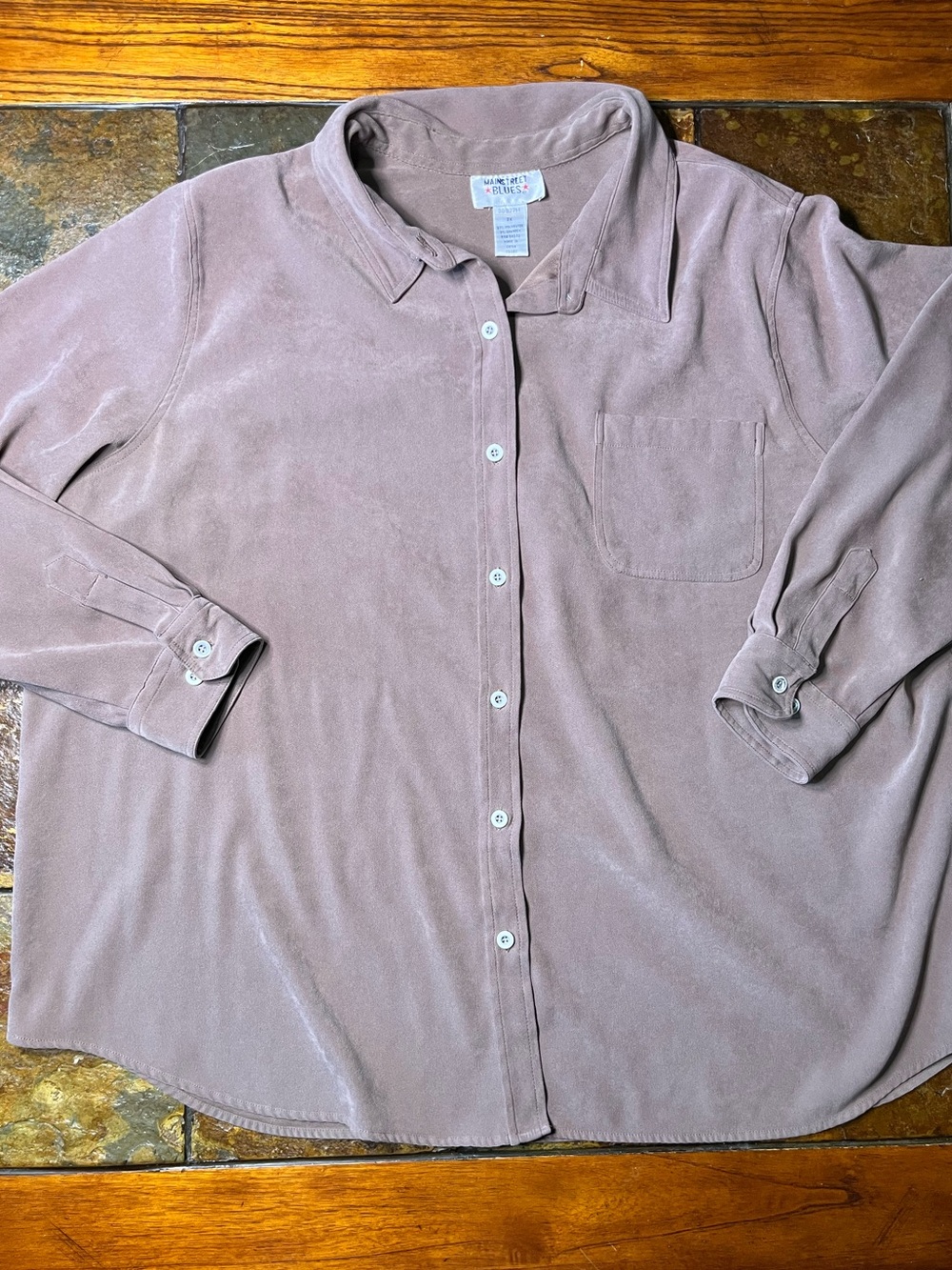 Mainstreet Blues Button-Down Shirt in Dusty Brown — Women's 2X